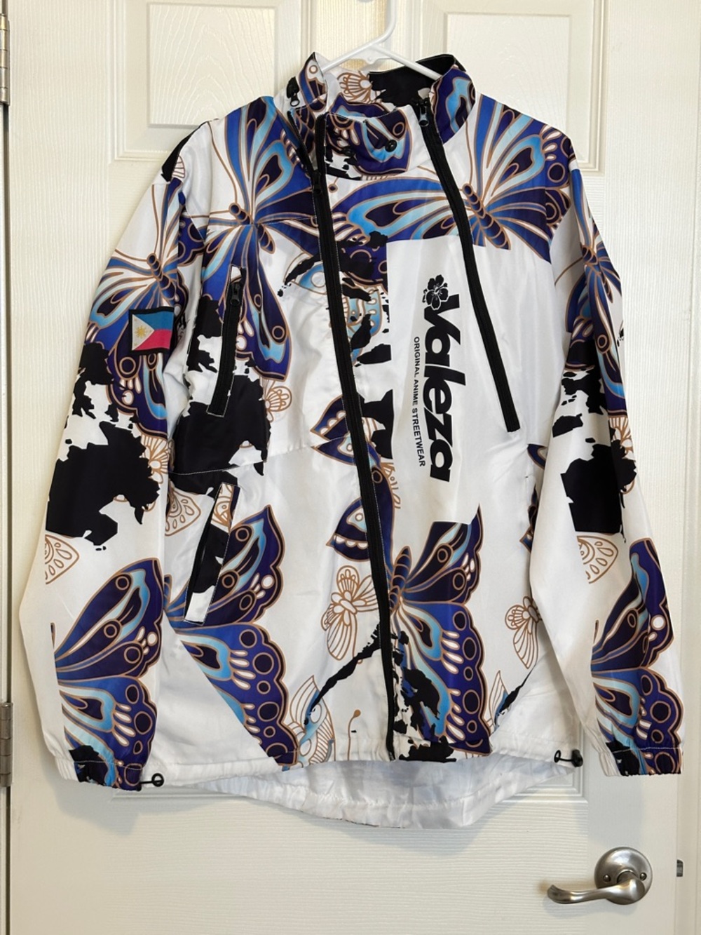 Valeza Butterfly Print Windbreaker Jacket Philippine Flag Womens L Preowned